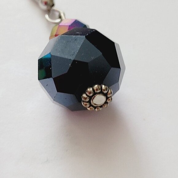 Hand Beaded Faceted Glass Drop Dangle Earrings Black Chinese Crystal Silver - Picture 6 of 7